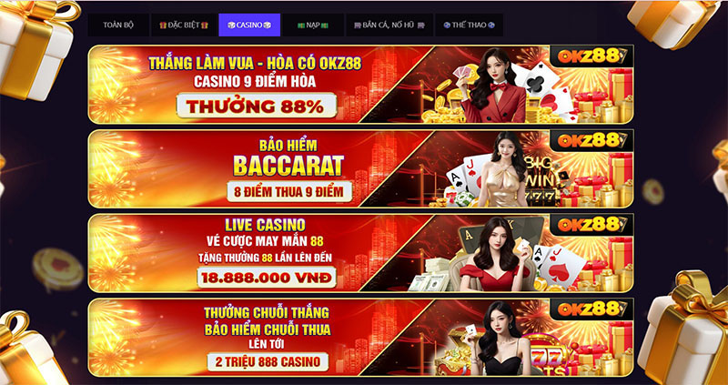 Khuyến mãi dành cho hội viên casino OKZ88
